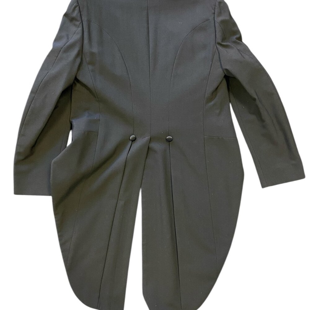 Men's 100% Wool Black Tuxedo Tailcoat with Satin Peak Lapels - Gala Black Tie - Picture 6 of 6